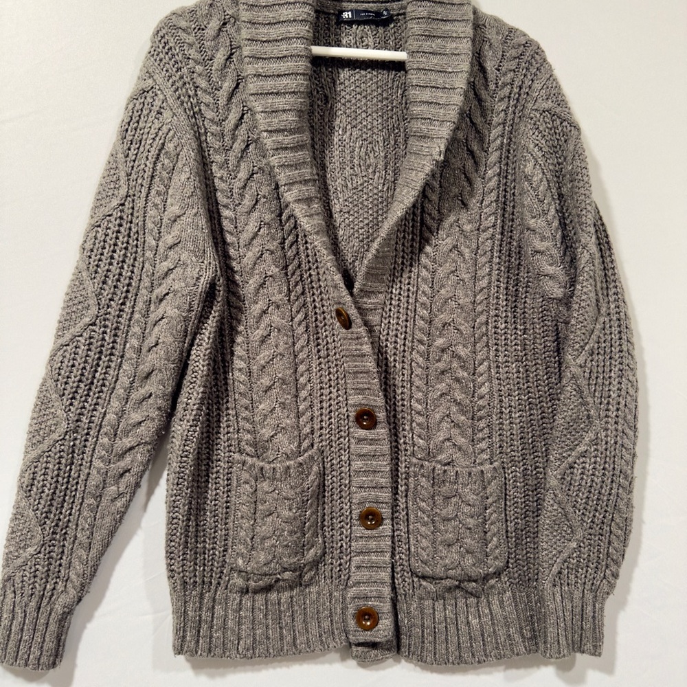 Men's Gray Cable Knit Cardigan Sweater